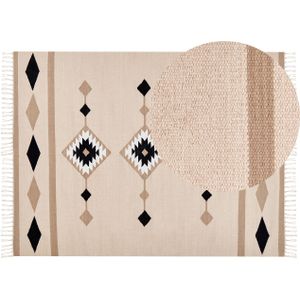 Kelim vloerkleed veelkleurig katoen 160 x 230 cm laagpolig patroon omkeerbaar rechthoekig handgeweven modern woonkamer slaapkamer hal