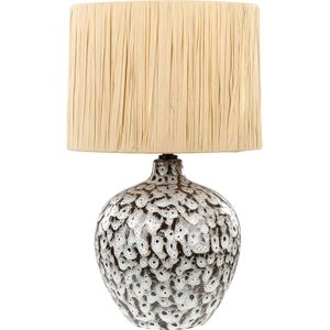 Tafellamp zwart met wit keramiek 45 cm natuurlijke papieren lampenkap nachtlamp woonkamer slaapkamer verlichting