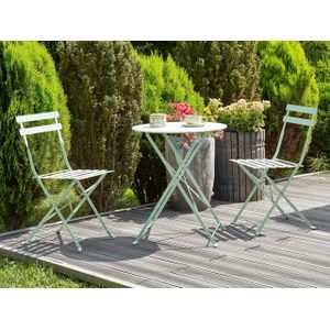 Outdoor Patio 3-delige bistroset Mintgroen stalen ronde tafel en stoelen Fiori