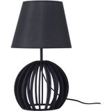 Tafellamp zwart hout 41 cm stoffen kap voet in vakwerk optiek landelijke stijl