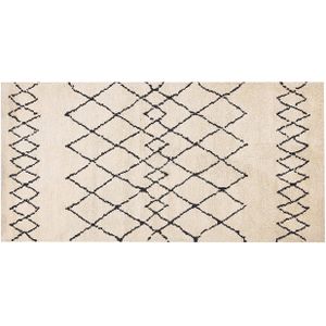 Vloerkleed beige/zwart polyester 80 x 150 cm geometrisch patroon hoogpolig