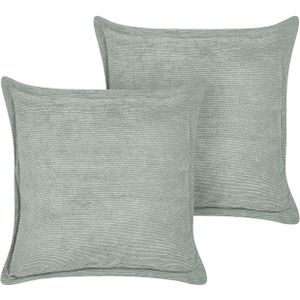 Set van 2 lichtgroen sierkussens corduroy 43 x 43 cm moderne traditionele woonkamer slaapkamer kussens