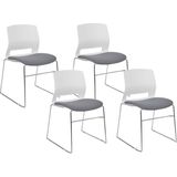 Set van 4 stoelen wit grijs stapelbaar plastic stalen poten vergaderstoelen modern hedendaags eetkamerstoelen