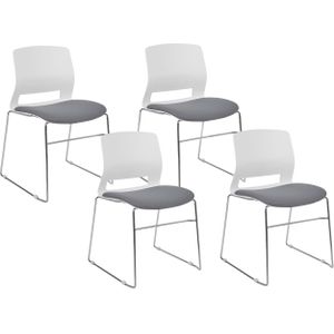 Set van 4 stoelen wit grijs stapelbaar plastic stalen poten vergaderstoelen modern hedendaags eetkamerstoelen
