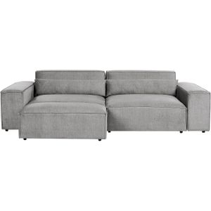 Tweezitsbank modulaire bank met ottmaan sofa grijs polyester gestoffeerd zwarte poten modern woonkamer
