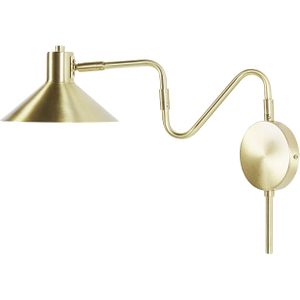 Gouden metalen wandlamp met verstelbare lampenkap en lange armatuur moderne industriële stijl