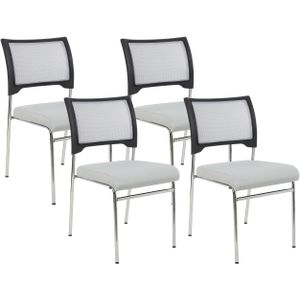 Set van 4 stoelen grijs stapelbaar plastic stalen poten vergaderstoelen modern hedendaags eetkamerstoelen