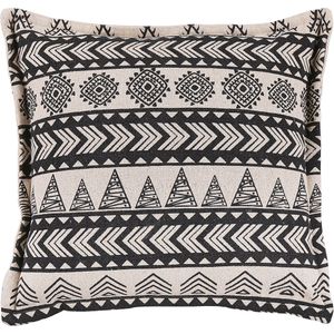 Kussen beige en zwart katoenen hoes met vulling vierkant 45 x 45 cm boho rustiek patroon sofa decoratief