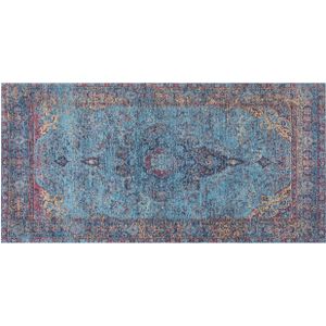 KANSU - Laagpolig vloerkleed - Blauw - 80 x 150 cm - Katoen