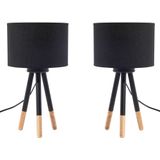 Tafellamp zwart polykatoen lampenkap set van 2 driepoot standaard tripod hout