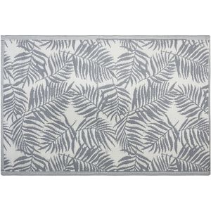 Buitenkleed lichtgrijs/wit polypropyleen bladprint 120 x 180 cm