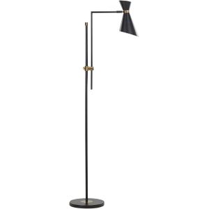 Vloerlamp metaal zwart 140 cm marmeren basis verstelbare lampenkap gouden accenten modern industriële stijl