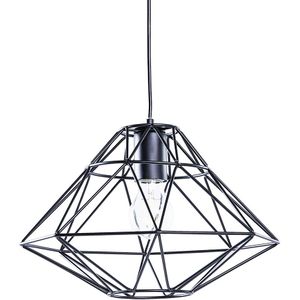 Hanglamp zwart metaal 1 licht kooi vorm geometrische blootgestelde draad