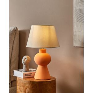 Keramische tafellamp nachtlamp met linnen trommelkap mininalistische voet oranje Fabilos