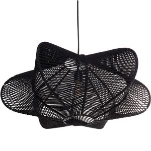Hanglamp natuurlijk zwart katoenen touw structuur lampenkap japandi natuur stijl kooi vorm