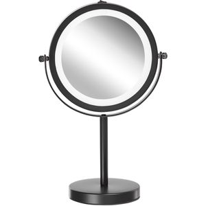 Make-up Spiegel Zwart Ijzer Metaal Frame ø 13 cm met LED Lampen 1x/5x Vergroot Dubbel Zijdige Cosmetische Tafelspiegel