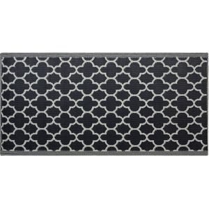 Buitenkleed zwart/wit polypropyleen vierpas patroon 90 x 180 cm