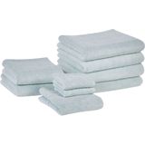 Set van 9 handdoeken lichtgroene badstof katoen chevronpatroon textuur badhanddoeken gastendoekjes handdoeken badmat