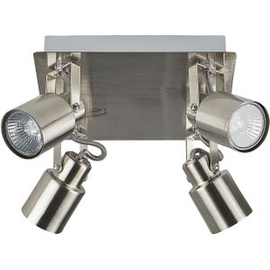 4 Lichten Plafondlamp Zilver Metaal Swing Arm Cone Shade Spotlight Design Vierkante Rail
