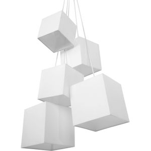 5-Lichts cluster hanglamp wit vierkante stoffen lampenkappen