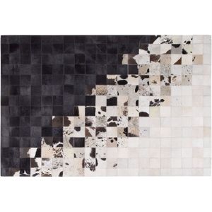 Vloerkleed zwart/wit koeienhuid leer 160 x 230 cm patchwork handgeweven modern