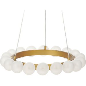 Hanglamp goud metaal ijzer licht glazen kap ronde vorm moderne glamour verlichting woonkamer eetkamer slaapkamer