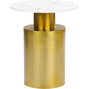 Bijzettafel wit en goud metalen stenen basis ronde geometrische vorm moderne eindtafel