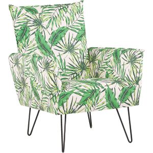 Fauteuil wit met groene stof bloemenmotief metalen haarspeldpoten woonkamer slaapkamer accent stoel