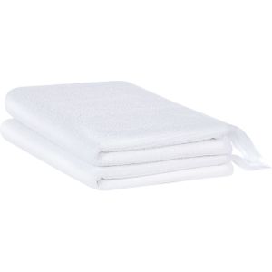 Set van 2 badlakens handdoeken wit badstof katoen polyester 100 x 150 cm kwastjes textuur badhanddoeken