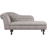 Chaise longue taupe fluweel gestoffeerd linkszijdig knopen chesterfield stijl woonkamer meubelen