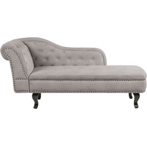 Chaise longue taupe fluweel gestoffeerd linkszijdig knopen chesterfield stijl woonkamer meubelen