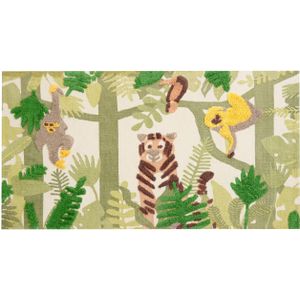 Vloerkleed meerkleurig jungle motief 80 x 150 cm laagpolig loper tapijt voor kinderen speelkamer