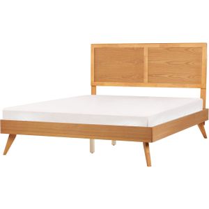 Houten bed lichthout 160 x 200 cm met lattenbodem tweepersoonsbed hoofdbord rustieke stijl ontwerp