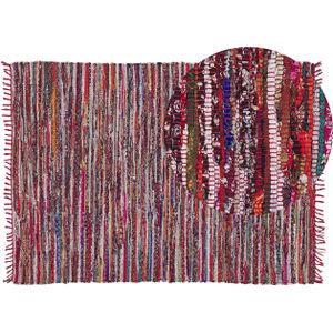 Vloerkleed multicolor katoen 140 x 200 cm handgeweven abstract franje gestreept