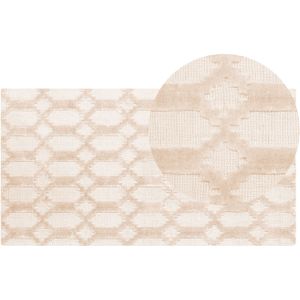 Vloerkleed beige viscose 80 x 150 cm handgeweven geometrische vormen