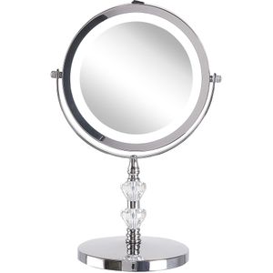Make-up spiegel zilver 20 cm metaal LED-verlichting vergroting rond glamour modern badkamer kaptafel
