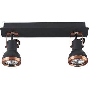 2 Lichten Plafondlampen Zwart en Koper Metalen Zwenkarm Cone Shade Spotlight Design Rechthoekige Rail