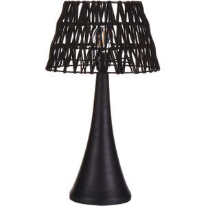 Tafellamp zwart katoenen lampenkap mangohouten basis modern ontwerp woonaccessoires verlichting woonkamer