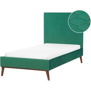 Gestoffeerd bed groen fluweel 90 x 200 cm bedframe hoofdbord modern ontwerp slaapkamer