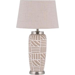 Tafellamp beige keramiek 48 cm met decoratief geometrisch patroon lang snoer met schakelaar woonkamer glamour