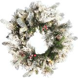 Kerstkrans met LED-verlichting wit synthetisch materiaal 55 cm kunstmatige sneeuw dennenappels decoratie