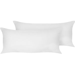 Twee hoofdkussens wit lycocell japara katoen rechthoekig 40 x 80 cm polyester vulling hoog slaapkamer