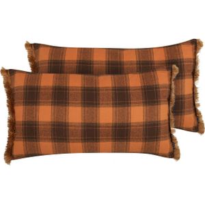 BARJA - Sierkussen set van 2 - Oranje/Zwart - 40 x 70 cm - Polyester