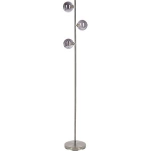 Staande lamp zilver staal glas 3 ronde gerookte kappen modern glamoureus design woonkamerverlichting