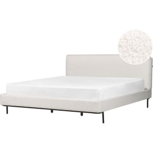 Gestoffeerd bedframe wit bouclé polyester stof 180 x 200 cm tweepersoonsbed modern ontwerp slaapkamer