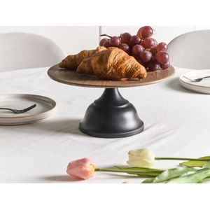 Decoratieve stijlvolle cakestandaard dienblad serveerstandaard zwart en licht hout Brioche