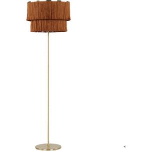 Vloerlamp bruin en goud linnen metaal 137 cm voet kwastjes kap moderne stijl woonkamer kantoor slaapkamer