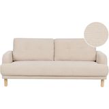 Driezitsbank beige corduroy polyester stof houten poten loveseat bank retro minimalistische woonkamer meubels