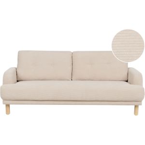 Driezitsbank beige corduroy polyester stof houten poten loveseat bank retro minimalistische woonkamer meubels