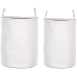 Set van 2 opbergmanden wit polyester katoen met trekkoord deksel wasmand praktische accessoires